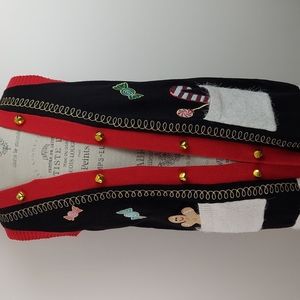 mesh + lace Christmas Sweater Vest with Gold Jingle Bells- S